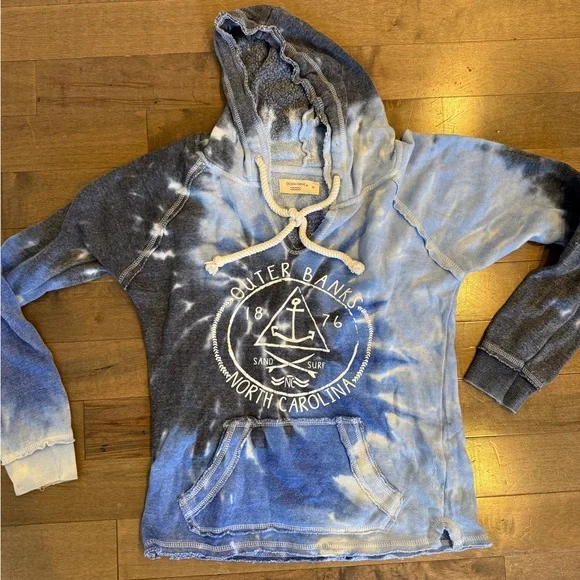 Ocean Drive Blue Tie-Dye Hoodie with White Anchor Graphic - Picture 1 of 3